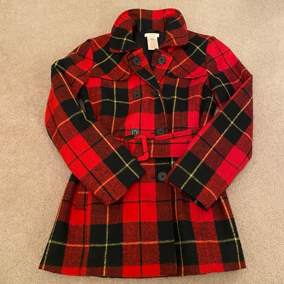 Joe Fresh Girls Kids Red Plaid Pea Coat - Picture 1 of 6